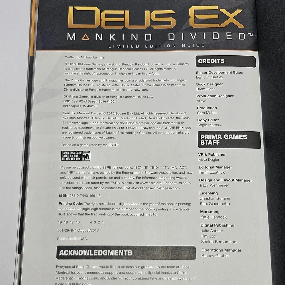 Deus Ex Mankind Divided Limited Edition Strategy Guide Prima Games Hardcover
